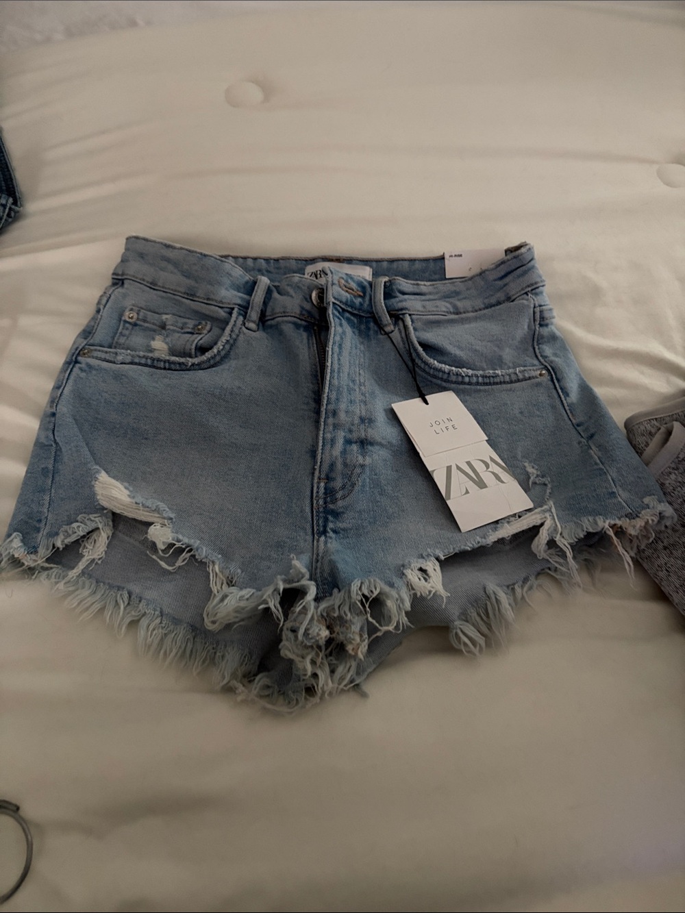 Zara Light Blue Distressed Frayed Hem Denim Shorts
